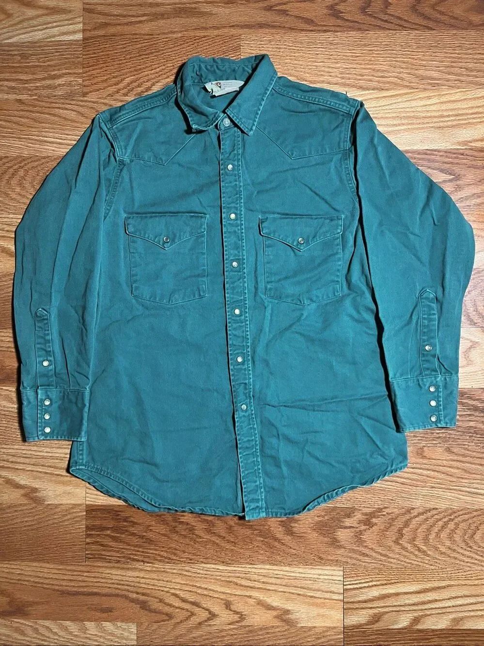 Vintage Carhartt Rugged Outdoor Western Pearl Snap Shirt Teal Medium